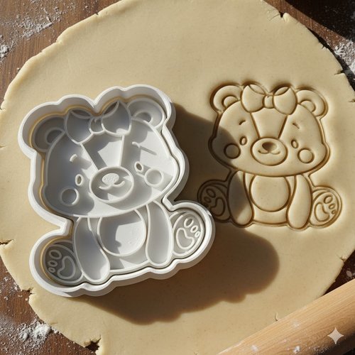Emporte-piece ourson avec noeud - moule biscuit artisanal 8 cm