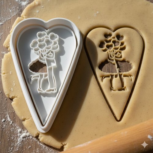 Emporte-piece coeur amoureux couple et ballons - 8 cm