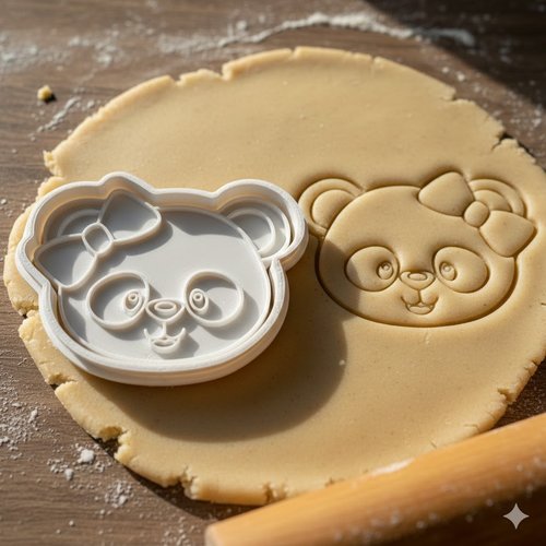 Emporte-pièce panda avec noeud - moule biscuits pâtisserie 8 cm