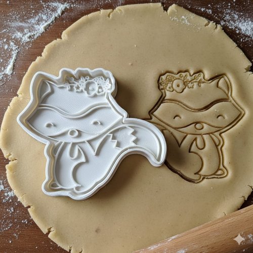 Emporte-piece raton laveur avec fleurs 8 cm - moule biscuit artisanal