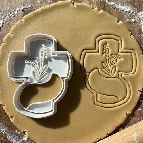 Emporte-piece croix fleurie 8 cm - moule biscuit de bapteme et communion
