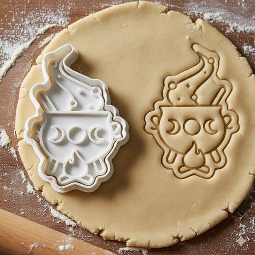 Emporte-pièce chaudron de sorcière triple lune - 8 cm