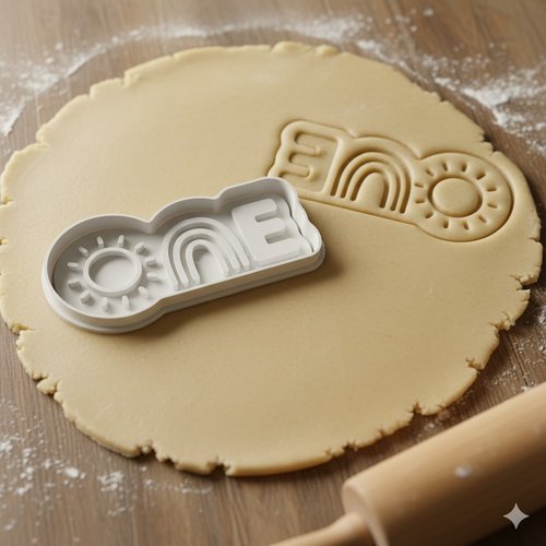 Emporte-pièce one soleil et arc-en-ciel 8 cm - moule premier anniversaire