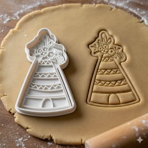 Emporte-piece tipi boheme avec fleurs 8 cm - moule biscuit artisanal