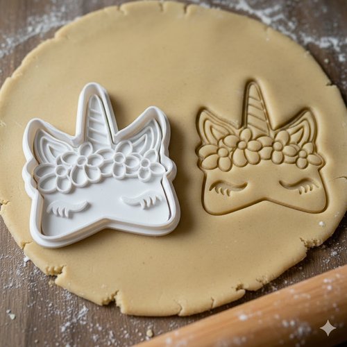 Emporte-piece licorne avec fleurs - moule patisserie 8 cm