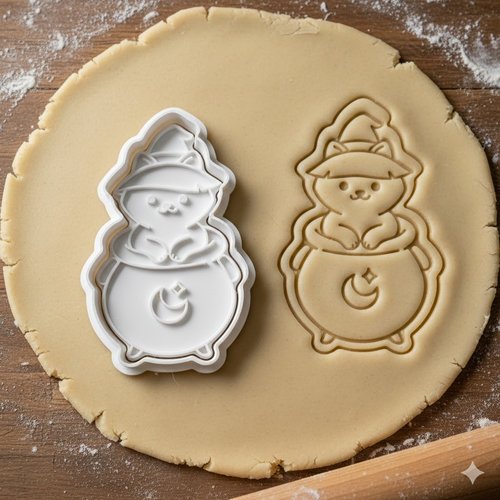 Emporte-piece chat sorcier au chaudron - moule biscuit halloween 8 cm