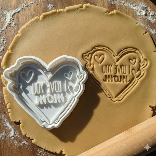 Emporte-piece coeur i love you mom - moule biscuit fete des meres 8cm