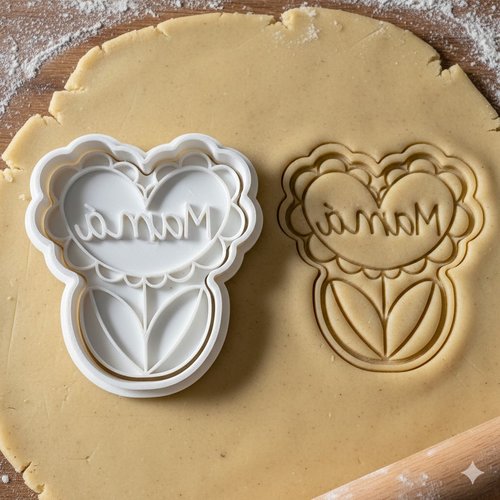 Emporte-piece fleur mama 8 cm - moule a biscuits fete des meres