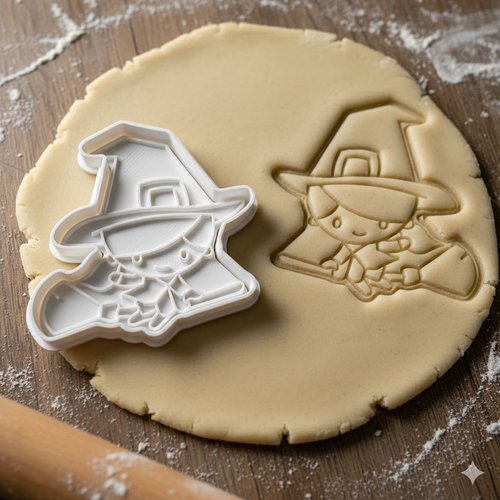 Emporte-piece sorciere sur balai - moule biscuits halloween 8 cm