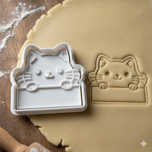 Emporte-piece chat avec pancarte 8 cm - moule biscuit artisanal