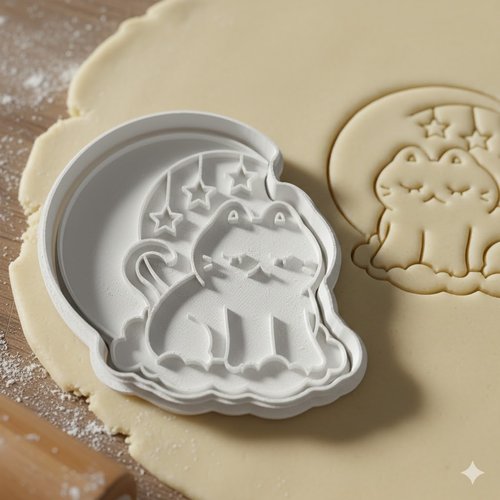 Emporte-pièce chat sur nuage et lune - moule biscuit 8 cm