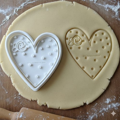 Emporte-piece coeur rose et pois 8 cm - moule patisserie artisanal