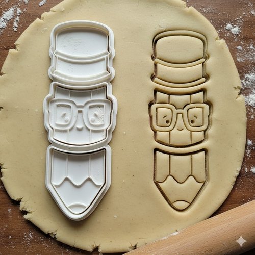 Emporte-piece crayon rigolo a lunettes 8 cm - moule biscuit artisanal