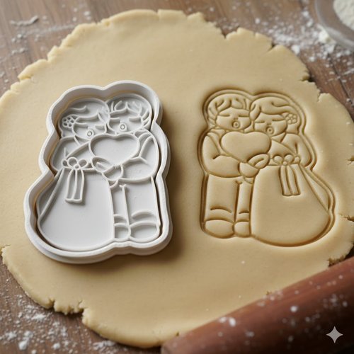 Emporte-piece couple mariage avec coeur - moule biscuit 8 cm