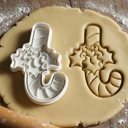 Emporte-piece canne de noel et houx - moule patisserie 8 cm