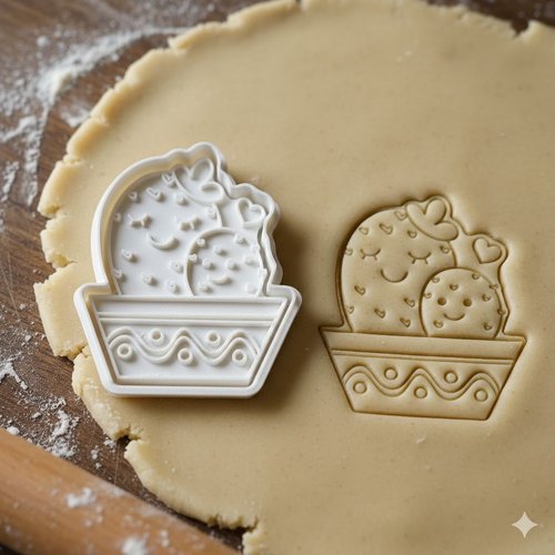 Emporte-piece cactus kawaii en pot 8 cm - moule biscuit artisanal