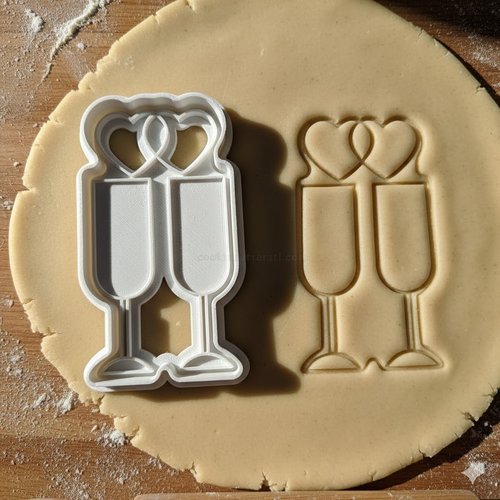 Emporte-piece champagne et coeurs - moule biscuits mariage 8 cm