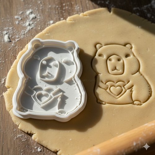 Emporte-piece capybara cœur - moule biscuit artisanal 8 cm