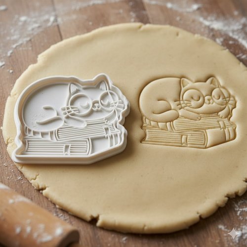 Emporte-piece chat sur livres 8cm - moule biscuits pâtisserie