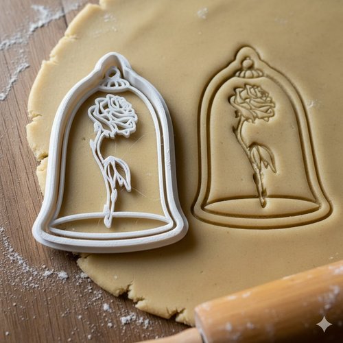 Emporte-piece rose sous cloche - moule biscuit artisanal 8 cm