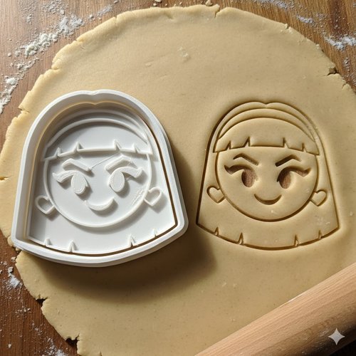 Emporte-piece visage femme manga - moule biscuit artisanal 8 cm