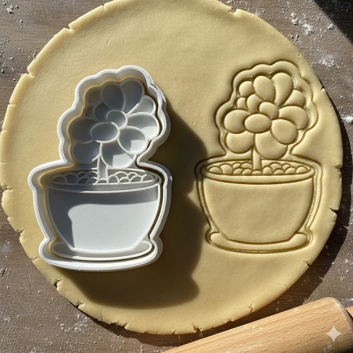 Emporte-piece plante succulente en pot 8 cm - moule biscuit artisanal