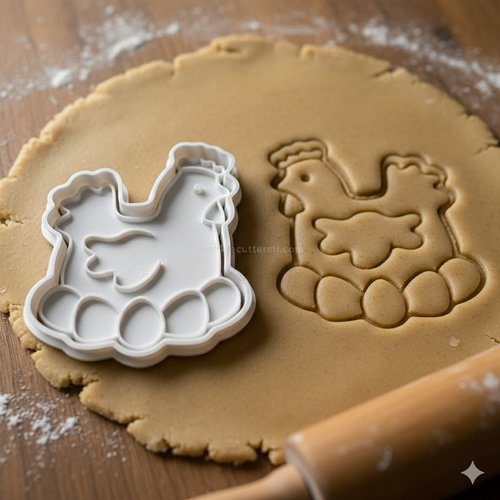 Emporte-piece poule sur ses oeufs 8 cm - moule biscuit artisanal