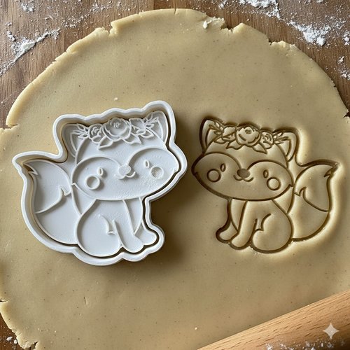 Emporte-piece renard aux fleurs 8 cm - moule a biscuits artisanal