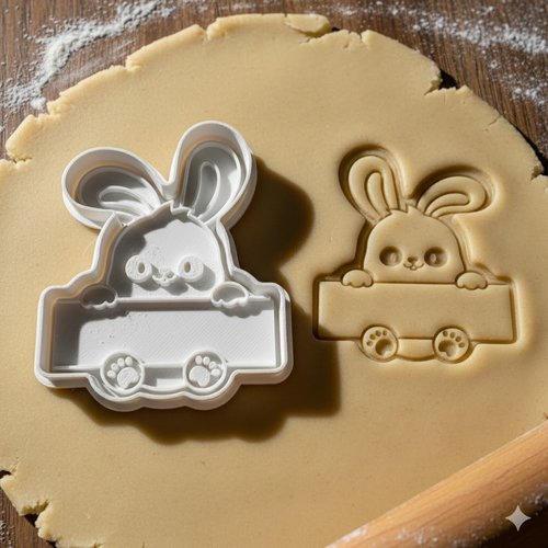 Emporte-piece lapin avec pancarte 8 cm - moule a biscuit artisanal
