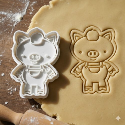 Emporte-piece cochon en salopette 8 cm - moule biscuit artisanal