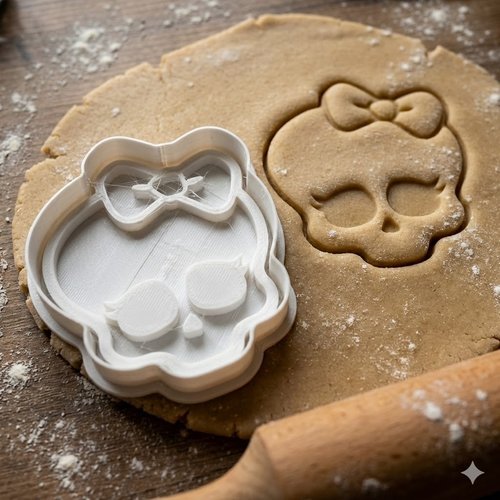 Emporte-pièce tête de mort avec nœud 8cm - moule biscuit artisanal