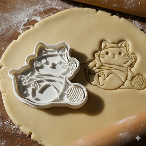 Emporte-pièce chat pelote de laine - moule à biscuits artisanal 8 cm
