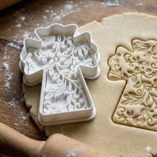 Emporte-pièce croix fleurie 8cm - moule biscuit pâtisserie artisanale