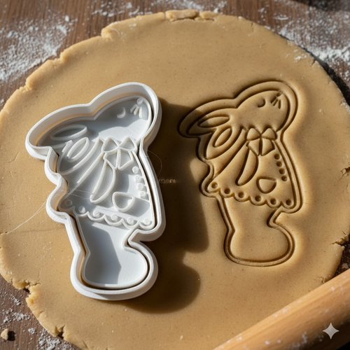 Emporte-piece lapin de paques en robe - moule biscuits 8 cm