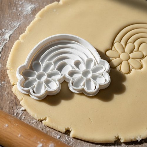 Emporte-pièce arc-en-ciel et fleurs 8 cm - moule biscuits artisanal