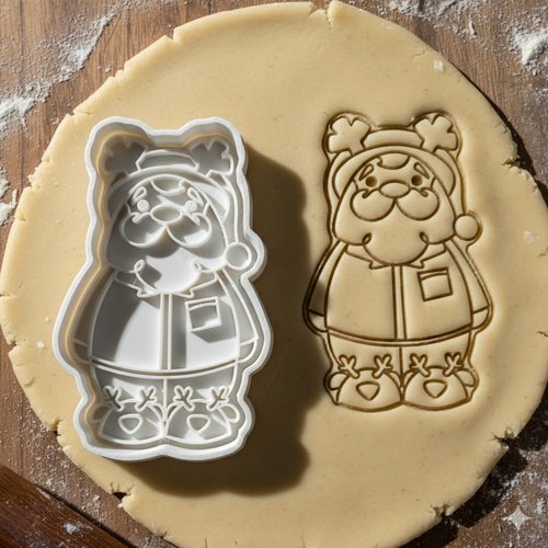 Emporte-piece santa bear 8 cm - moule a biscuit noel artisanal