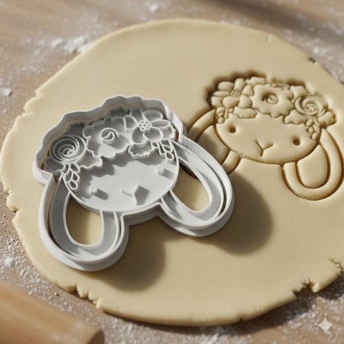 Emporte-piece mouton fleuri 8 cm - moule biscuit artisanal