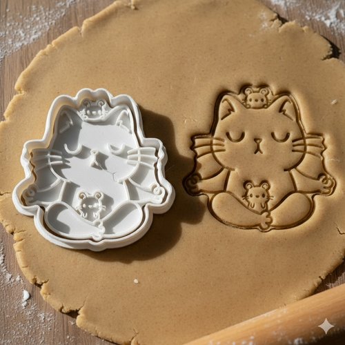 Emporte-piece chat yoga et souris - moule biscuit artisanal 8 cm