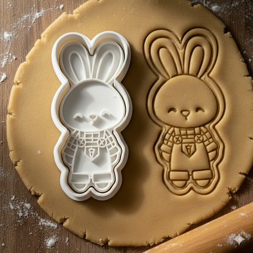 Emporte-piece lapin kawaii en salopette - moule biscuits 8 cm