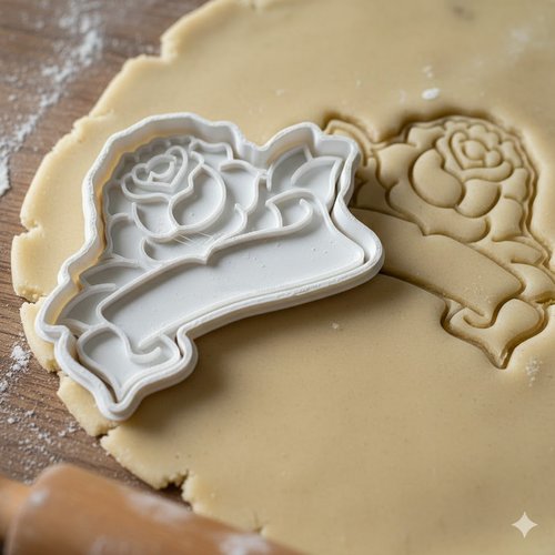 Emporte-pièce rose avec ruban 8 cm - moule biscuit artisanal