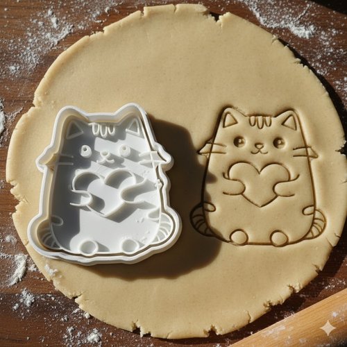 Emporte-piece chat coeur 8cm moule a biscuit artisanal