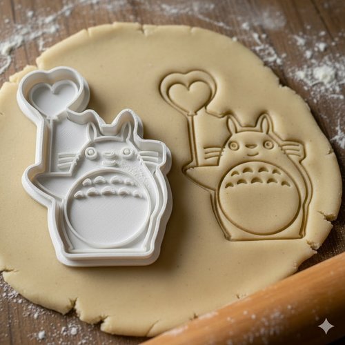 Emporte-piece totoro avec ballon coeur - moule biscuit 8 cm