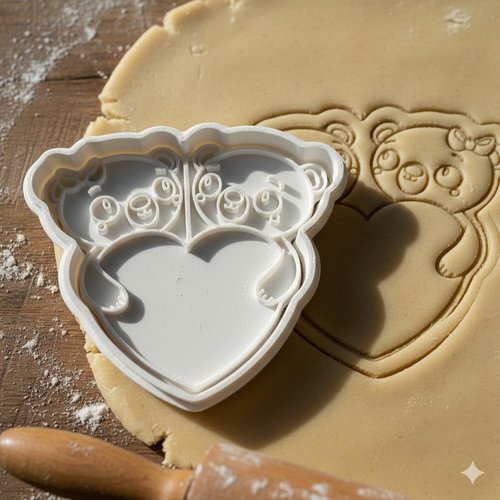 Emporte-piece bisous oursons coeur - moule biscuit artisanal 8 cm