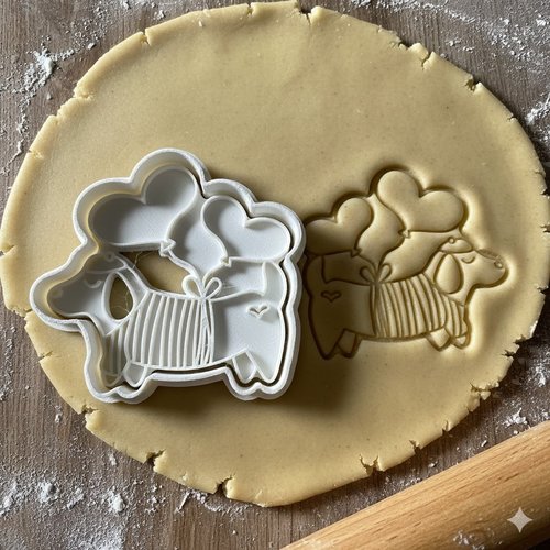 Emporte-piece teckel ballons coeurs 8 cm - moule biscuit chien