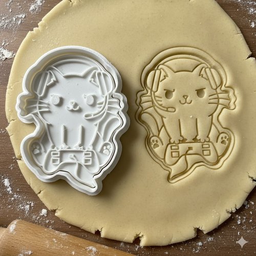 Emporte-piece chat gamer - moule biscuit 8 cm pour patisserie