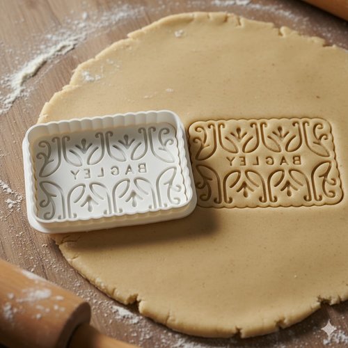 Emporte-piece artisanal rectangulaire a motifs floraux - 8 cm