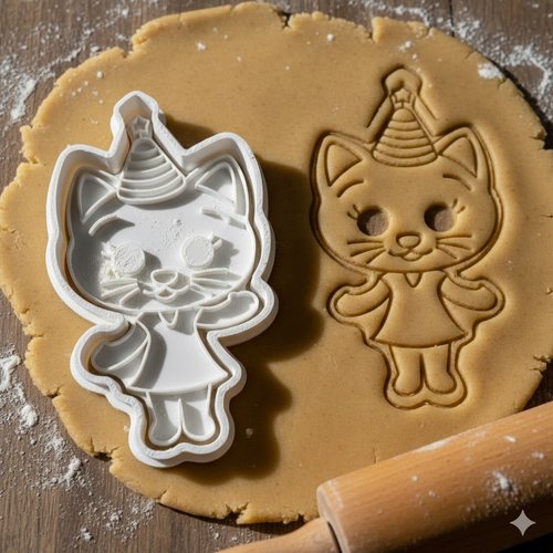 Emporte-piece chat anniversaire 8 cm - moule a biscuits artisanal