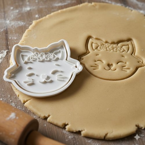 Emporte-piece chat avec fleurs - moule a biscuits artisanal 8 cm