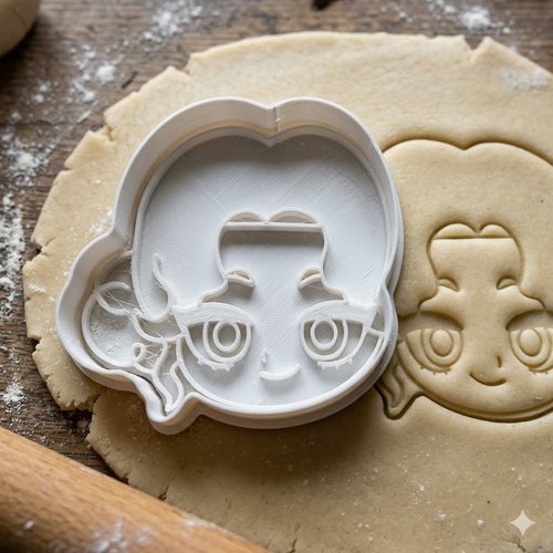 Emporte-piece de patisserie visage fille 8 cm - moule artisanal noir