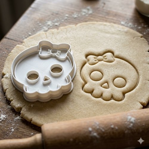 Emporte-pièce tête de mort avec nœud 8 cm - moule biscuit halloween